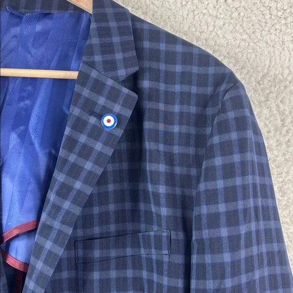 NWT Ben Sherman Mens Navy Blue Plaid Blazer Sport Coat Size 44R - Picture 5 of 16